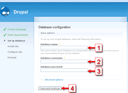 Set up database - Drupal