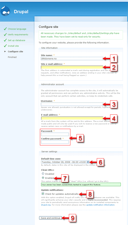 Configure site - Drupal