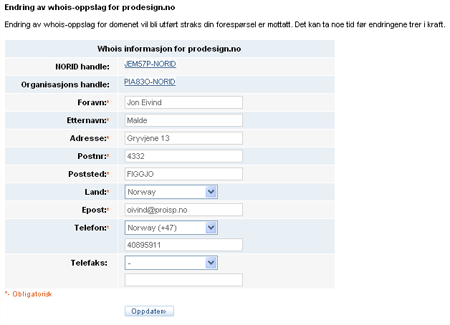 Endring av WHOIS-informasjon
