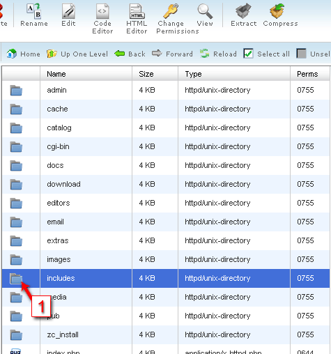 Gå til mappe include i File Manager