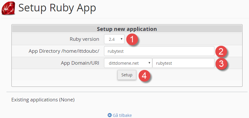 Opprette Ruby applikasjon i kontrollpanelet
