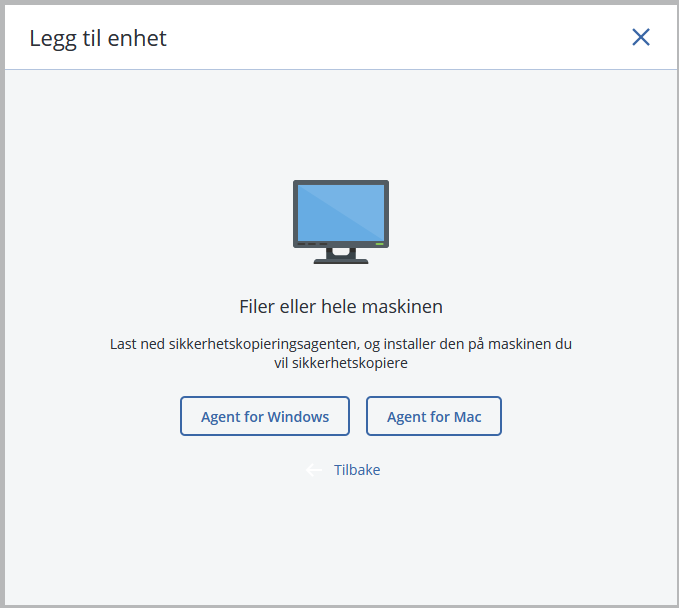 Velg om du skal ta backup av Windows eller Mac