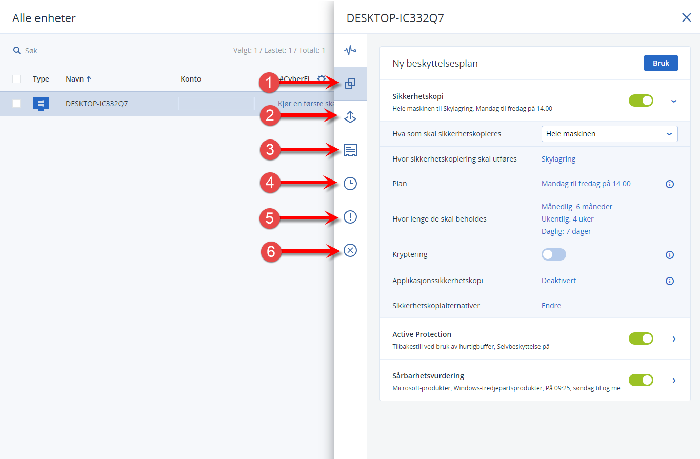 Forklaring av innstillinger for backup i Acronis Cyber Cloud