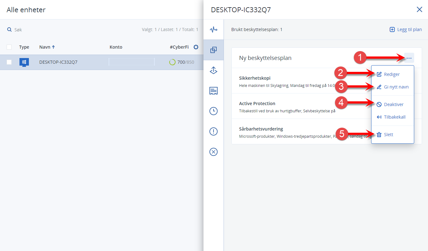 Redigering av backupplan i Acronis Cyber Cloud